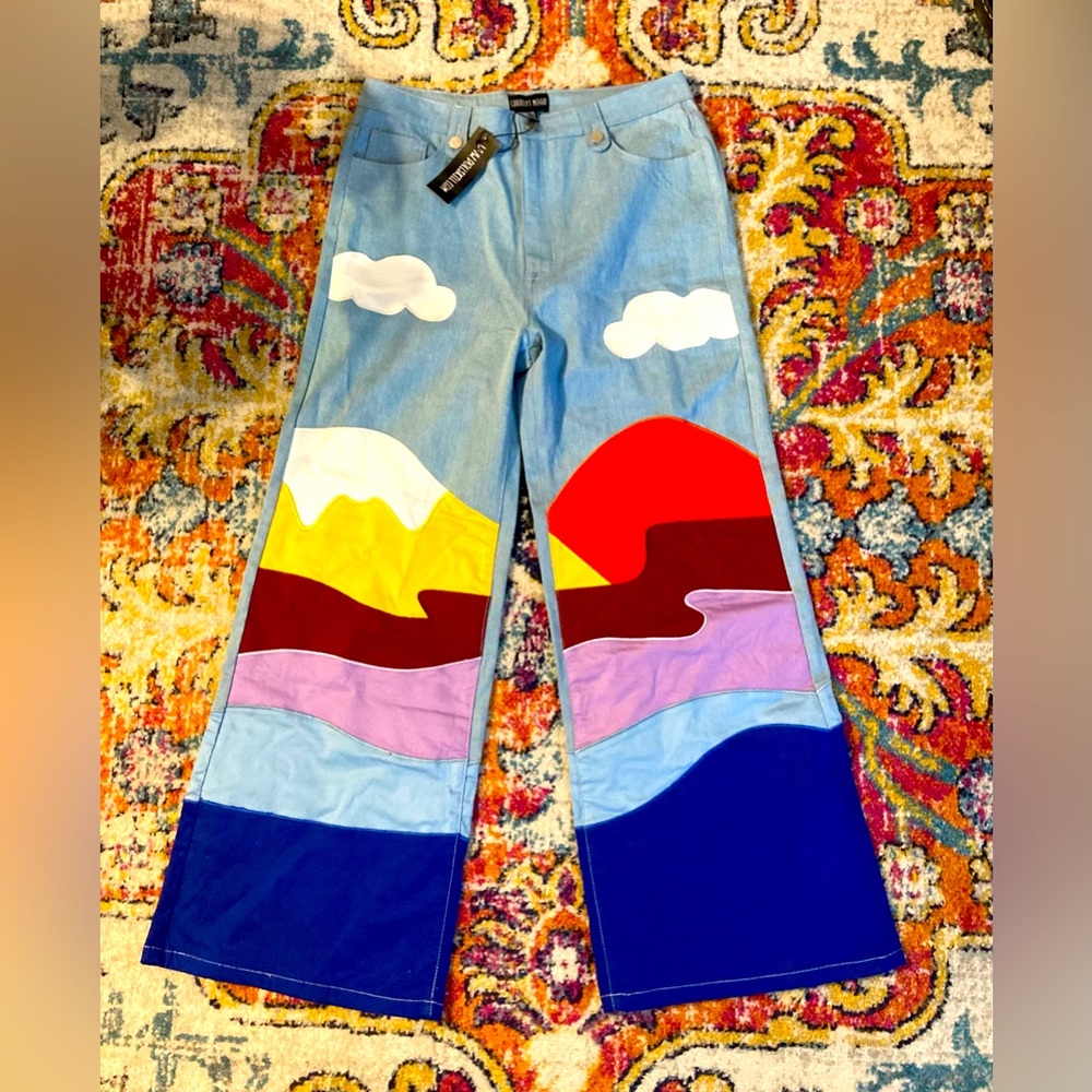 1 NWT 📺 SEEN ON TV 📺 RAVEN Size XXL ON THE HORIZON WIDE LEG JEANS Dolls Kill